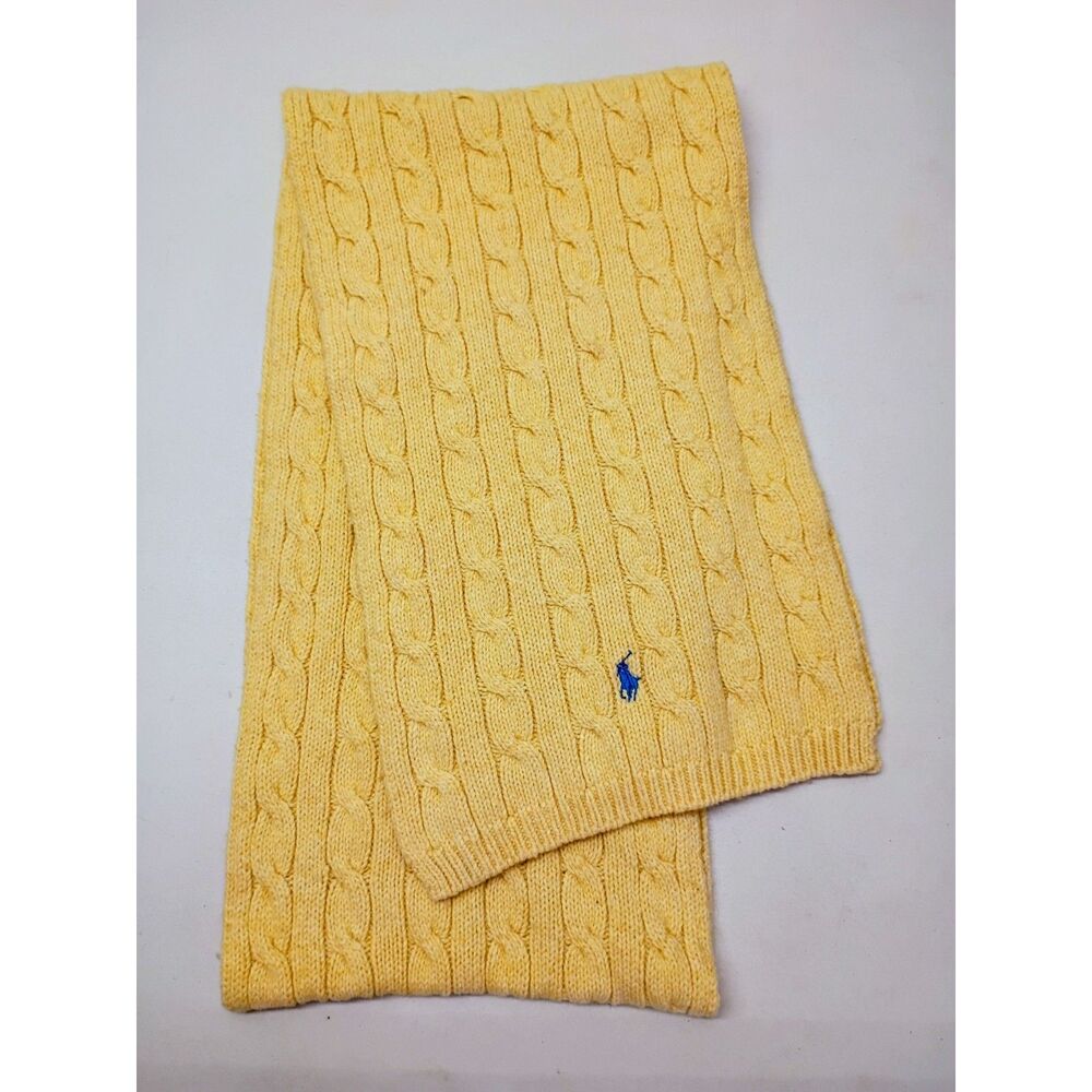 Vintage Ralph Lauren Cable Knit Scarf Wool Blended Yellow 68" Neck Wrap